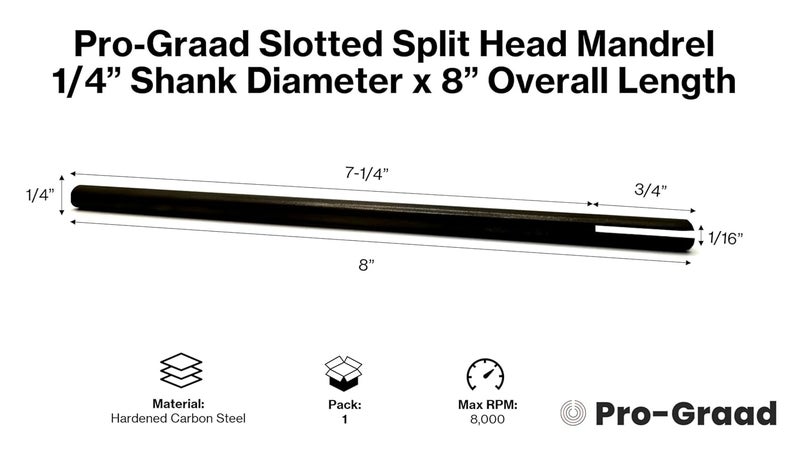 Pro-Grade 8” Slotted Mandrel 1/4” Shank & Body, Split Head Mandrel, Sanding Internal Holes, 1/4” Shank Diameter x 8” Overall Length, Pack of 1 - Image 2